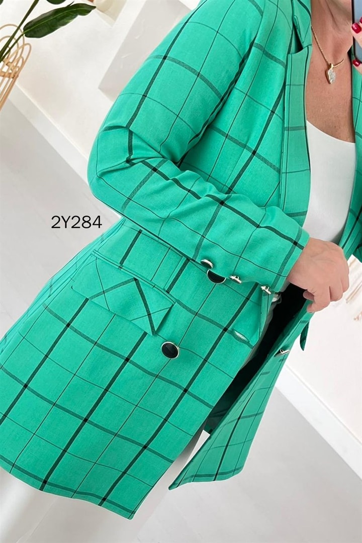 Ekose Desen Blazer Ceket