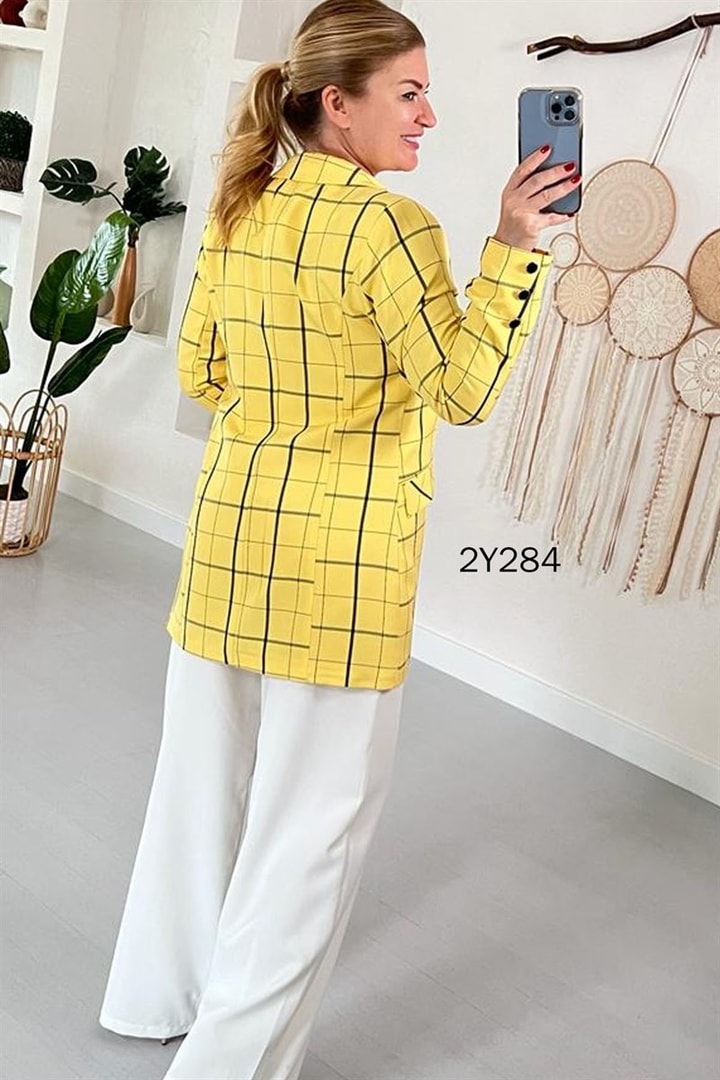 Ekose Desen Blazer Ceket