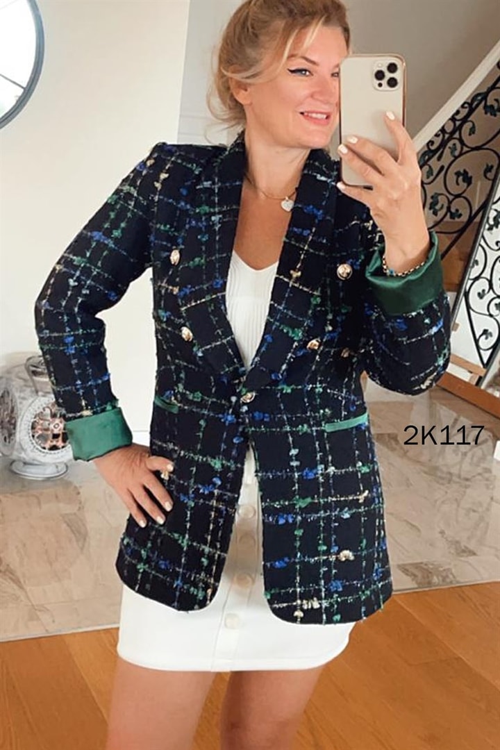 Ekose Desen Tüvit Ceket