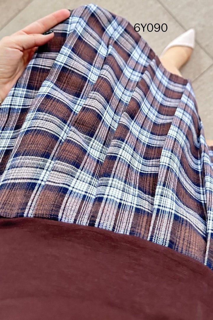 Ekose Garnili Modal Elbise