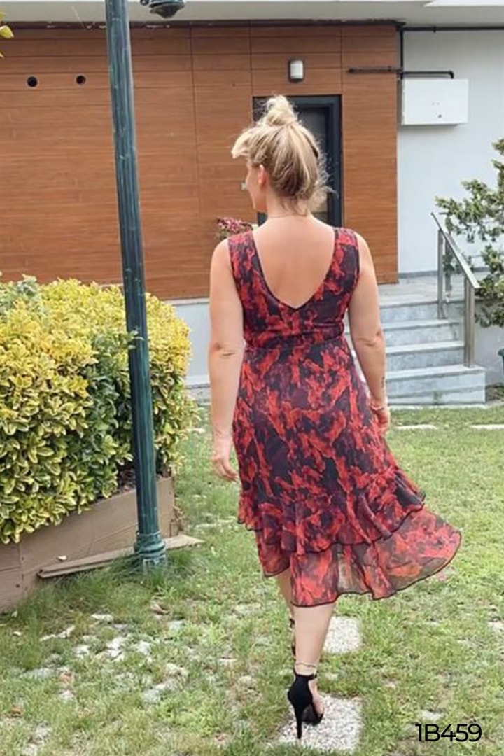 Eteği Fırfırlı Şifon Elbise
