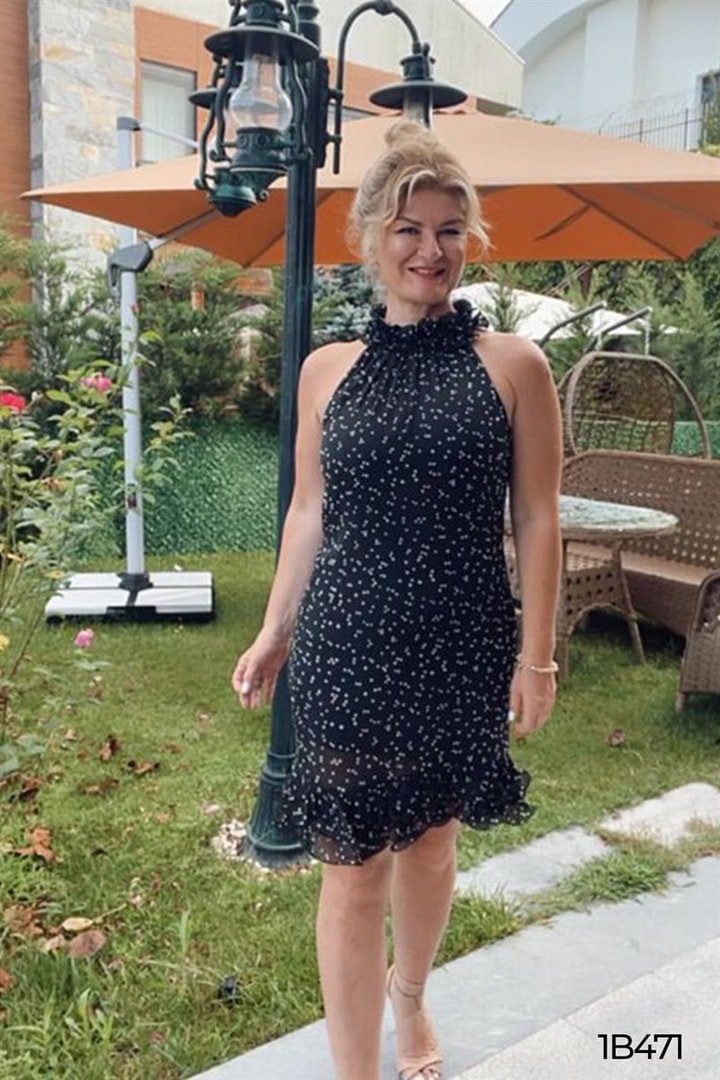 Eteği Pileli Şifon Elbise