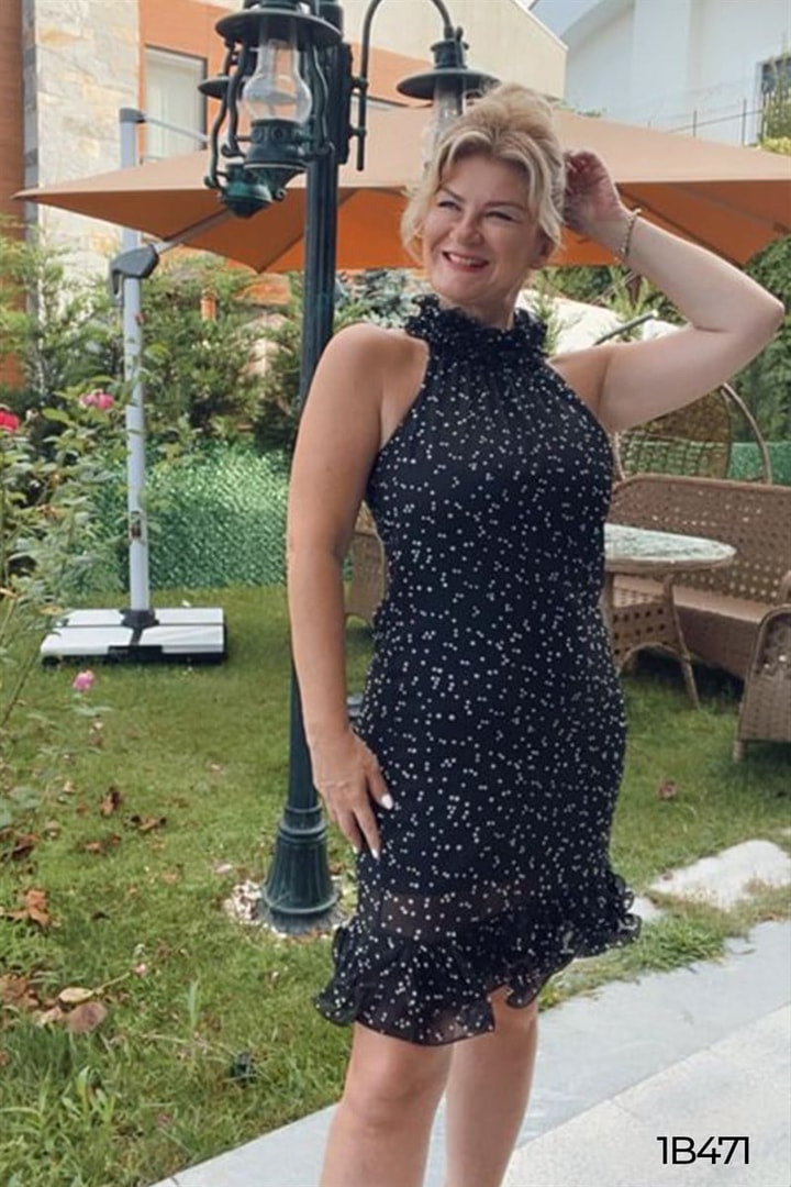Eteği Pileli Şifon Elbise
