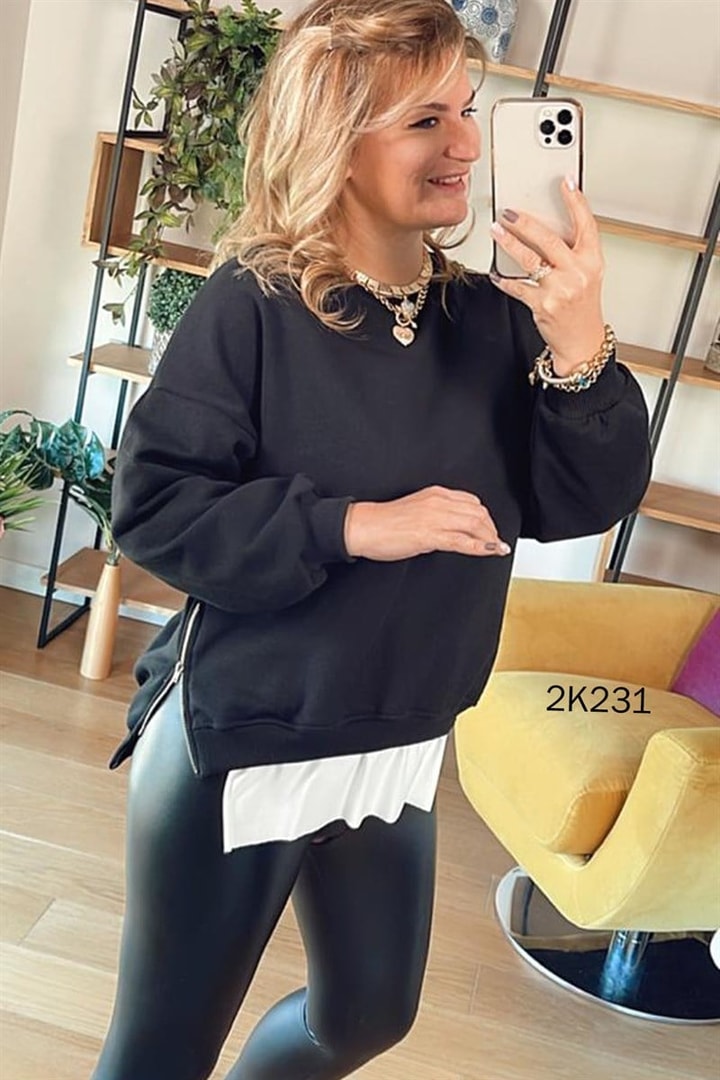 Fermuar Detay Şardonlu  Sweatshırt