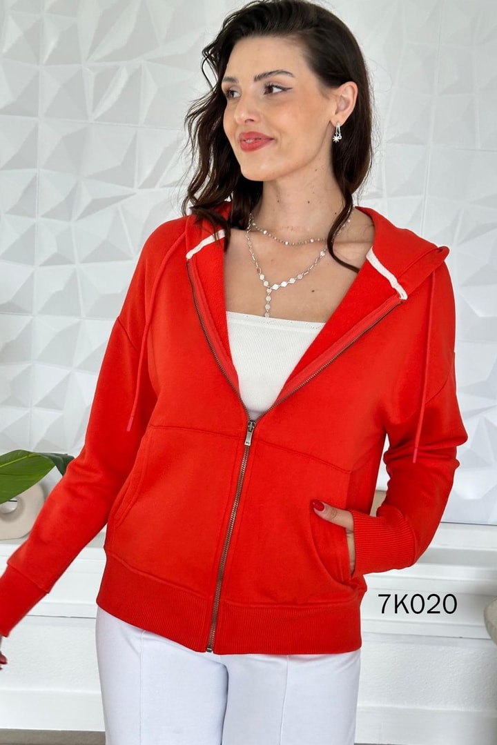 Fermuarlı Kapşonlu 2 İplik Sweatshirt