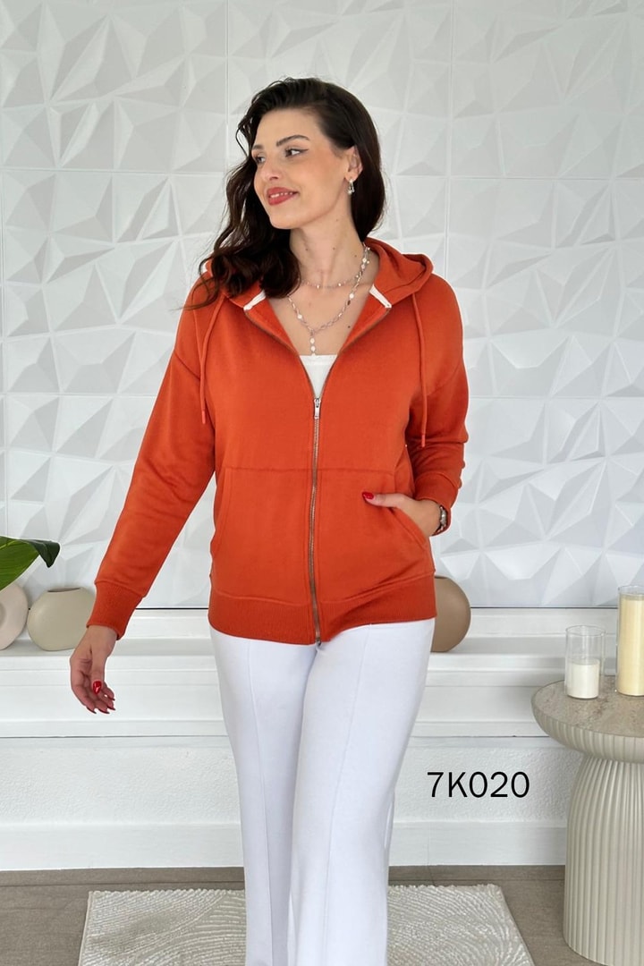 Fermuarlı Kapşonlu 2 İplik Sweatshirt