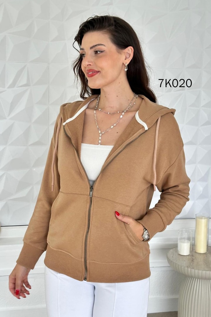 Fermuarlı Kapşonlu 2 İplik Sweatshirt