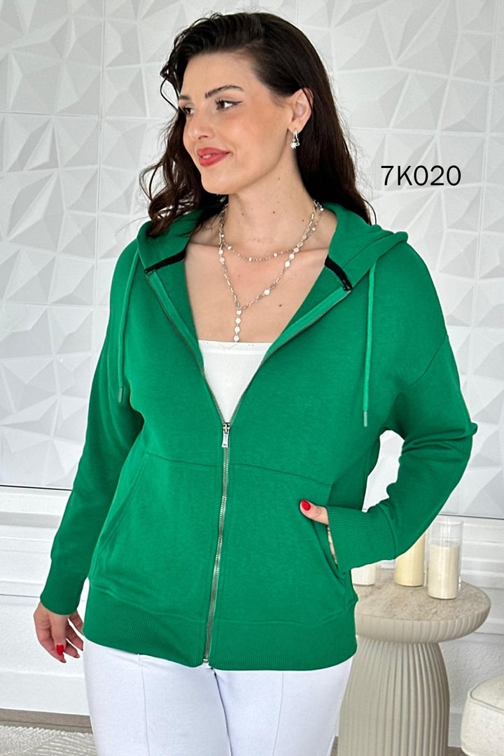 Fermuarlı Kapşonlu 2 İplik Sweatshirt
