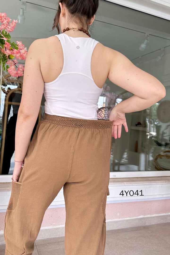 File Cepli Keten Harem Pantolon