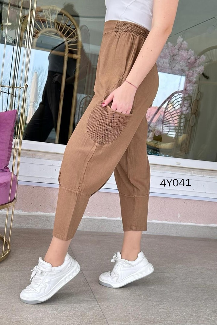 File Cepli Keten Harem Pantolon