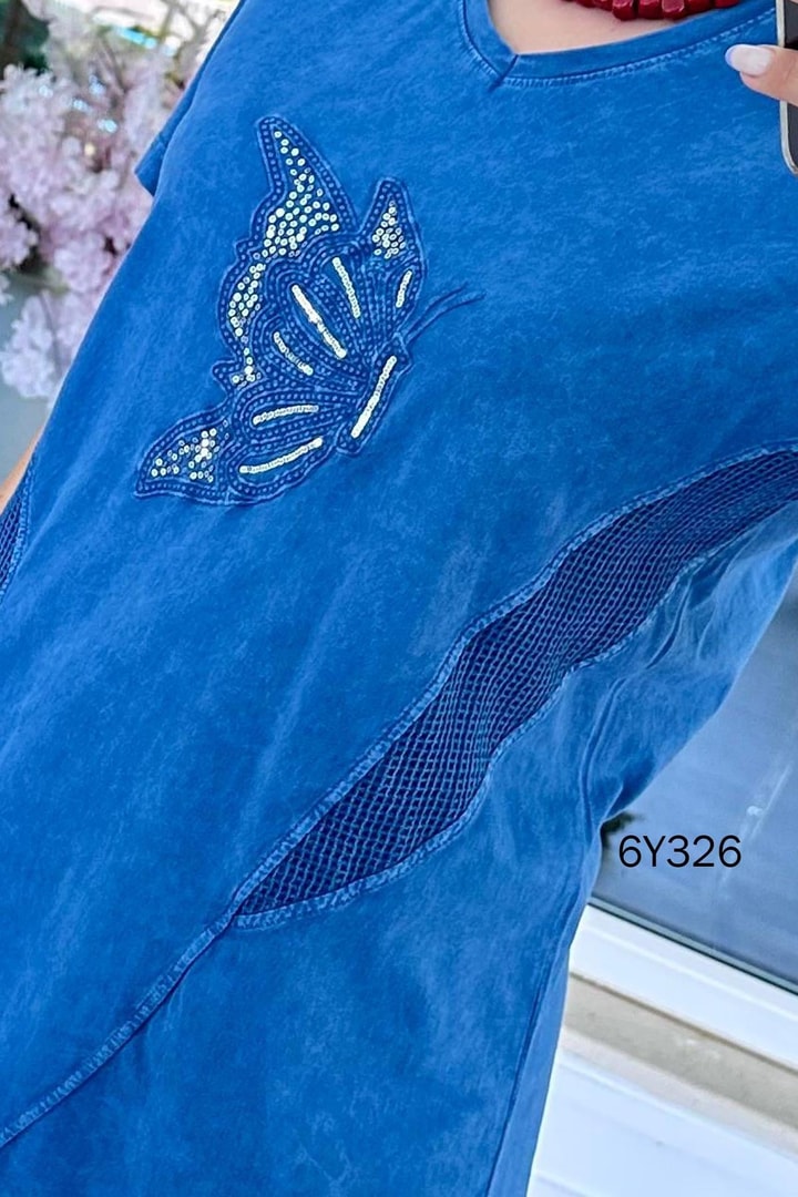 File Detay Yıkamalı Pamuk Kumaş Bluz