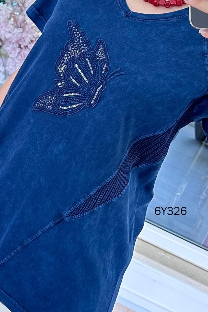 File Detay Yıkamalı Pamuk Kumaş Bluz