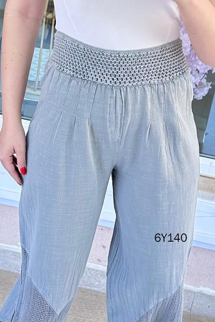 Fileli Keten Harem Pantolon