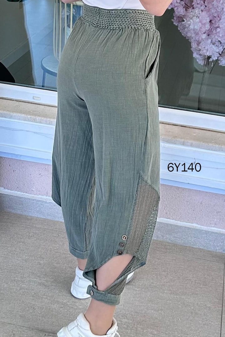 Fileli Keten Harem Pantolon