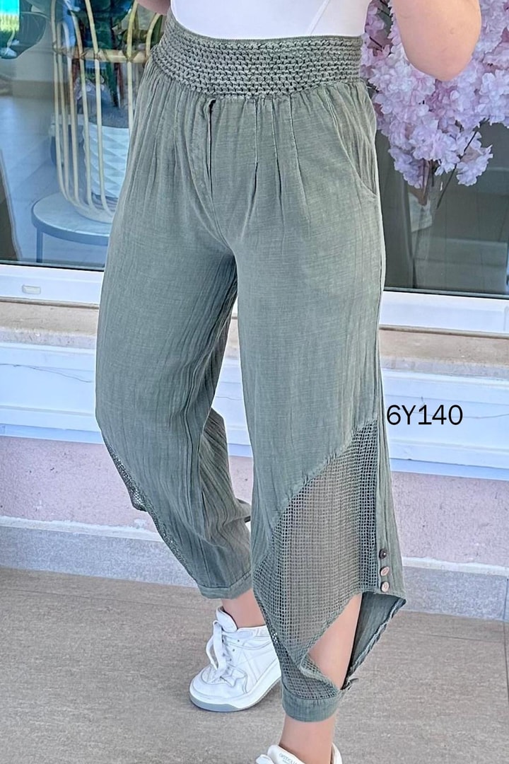 Fileli Keten Harem Pantolon