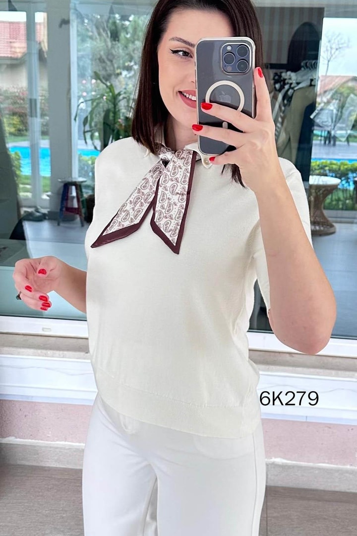 Fularlı Triko Bluz