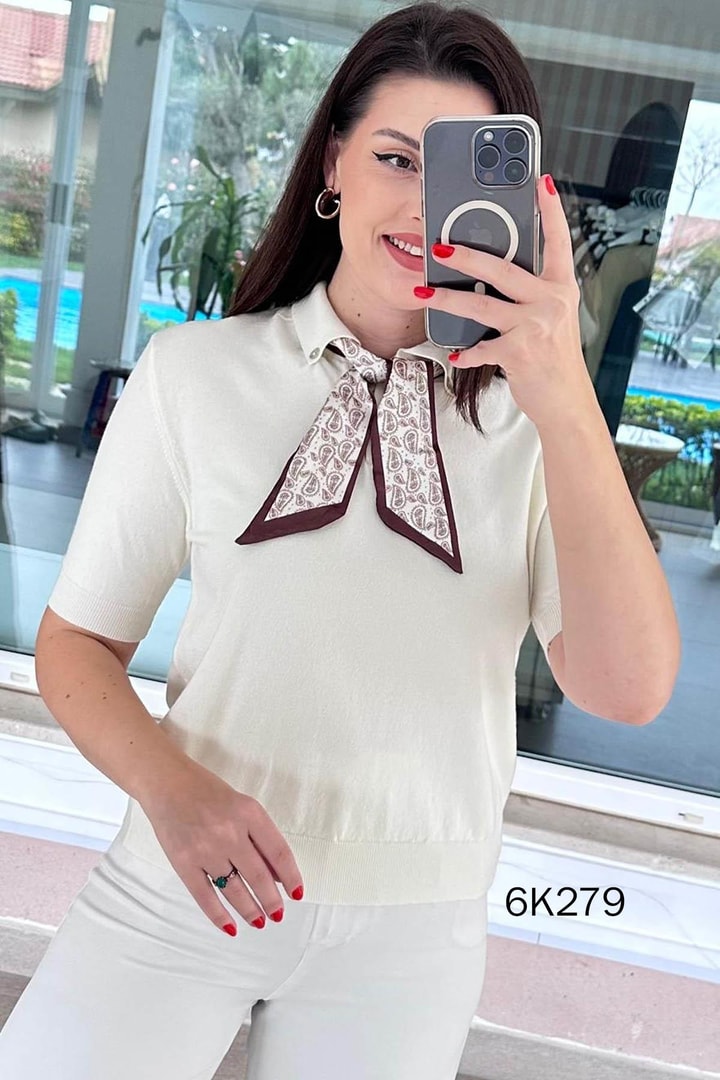 Fularlı Triko Bluz
