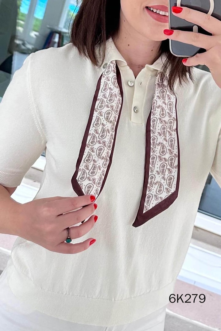 Fularlı Triko Bluz