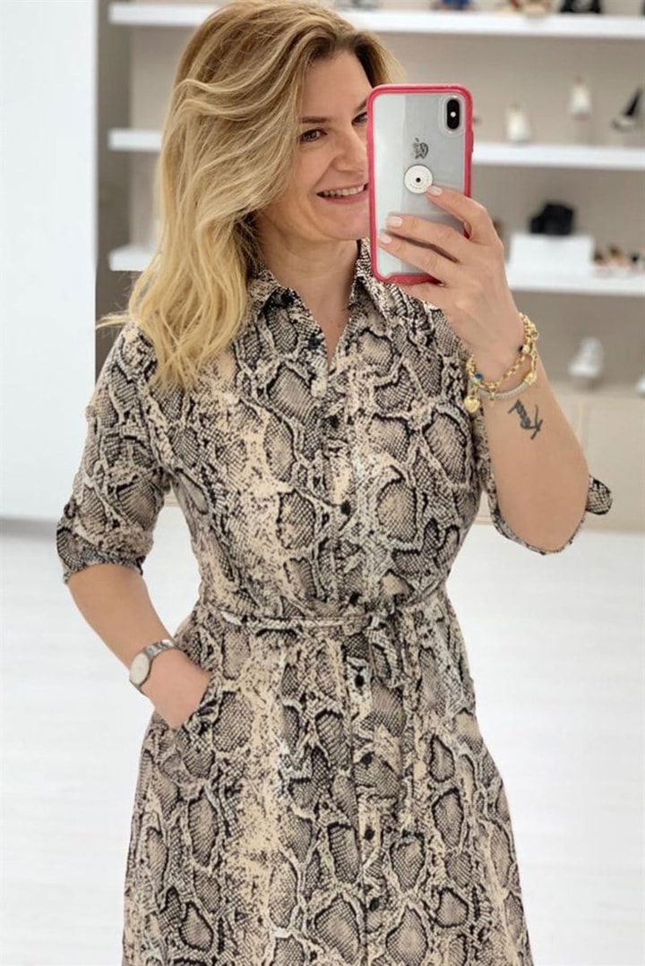 Gerisa- Belden Kemerli Diz Altı Elbise