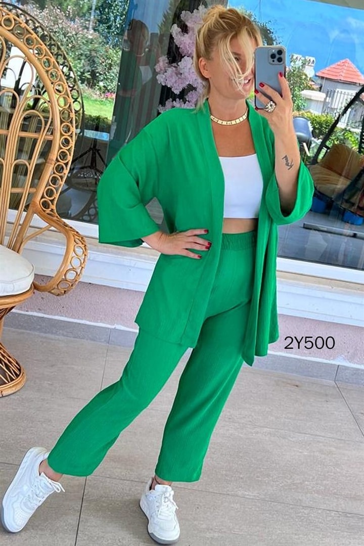 Gofre Kumaş 2 li Kimono Takım