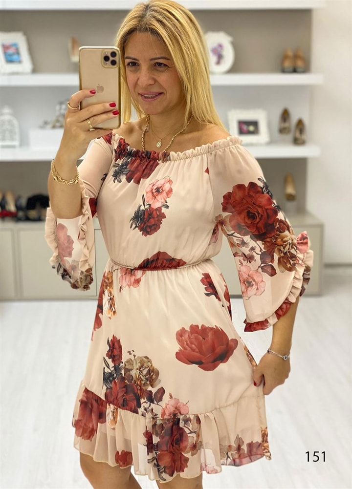 Gül Desenli Elbise