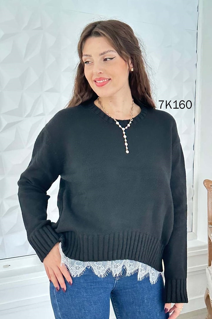 Güpür Detay Triko Bluz