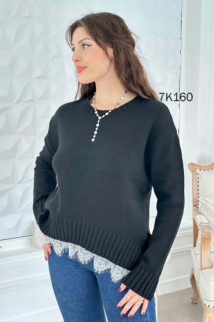 Güpür Detay Triko Bluz