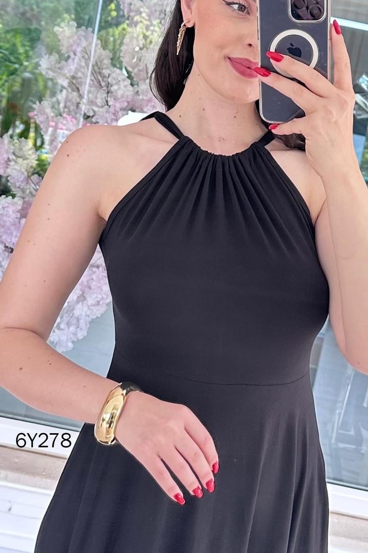 Halter Yaka Viskon Elbise