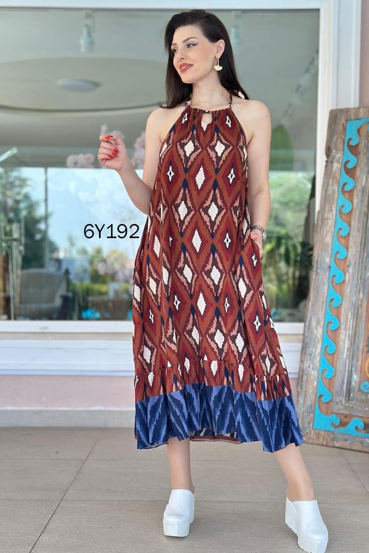 Halter Yaka Viskon Elbise