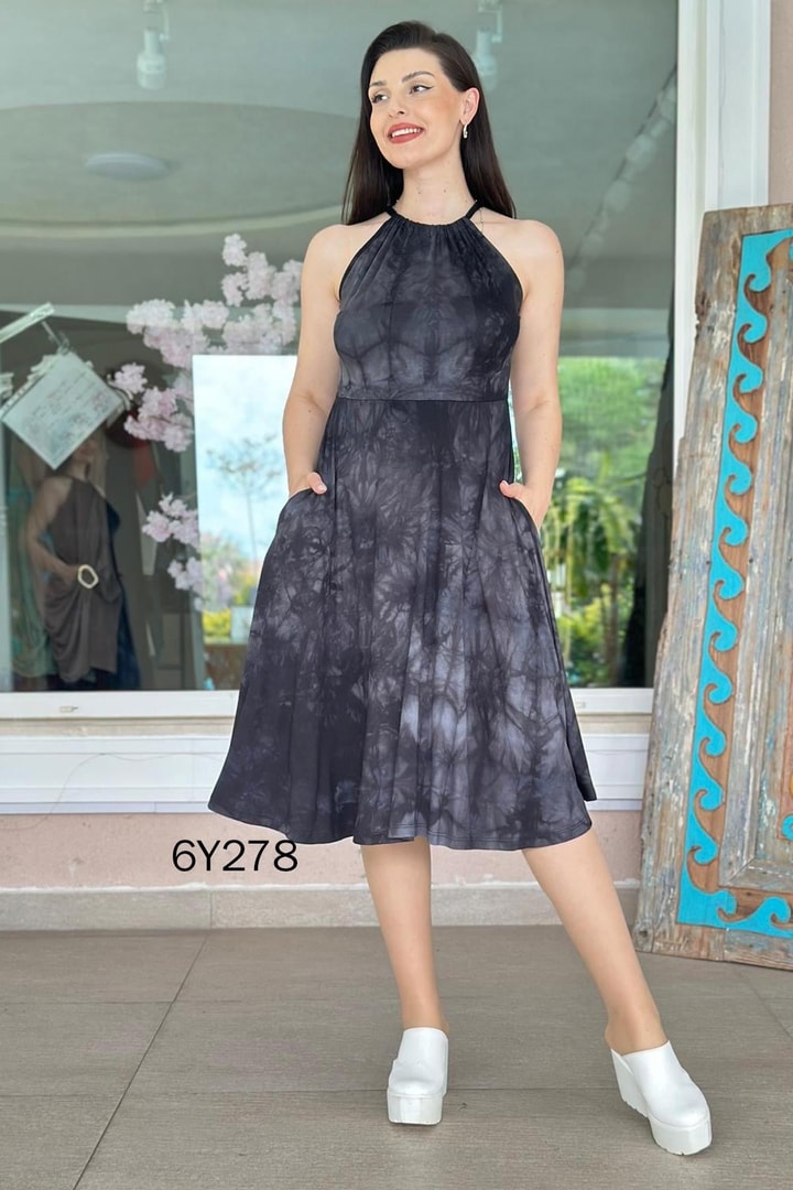 Halter Yaka Viskon Elbise