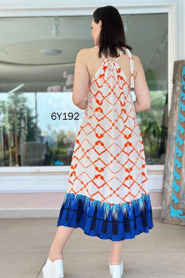 Halter Yaka Viskon Elbise