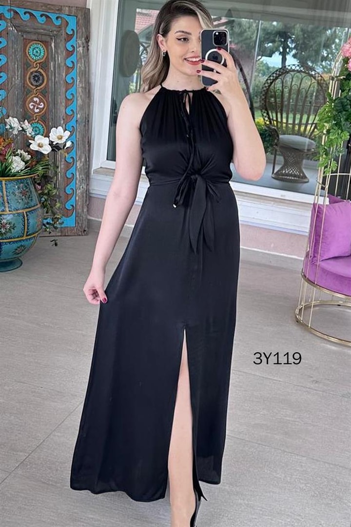 Halter Yaka Yoryo Saten Elbise