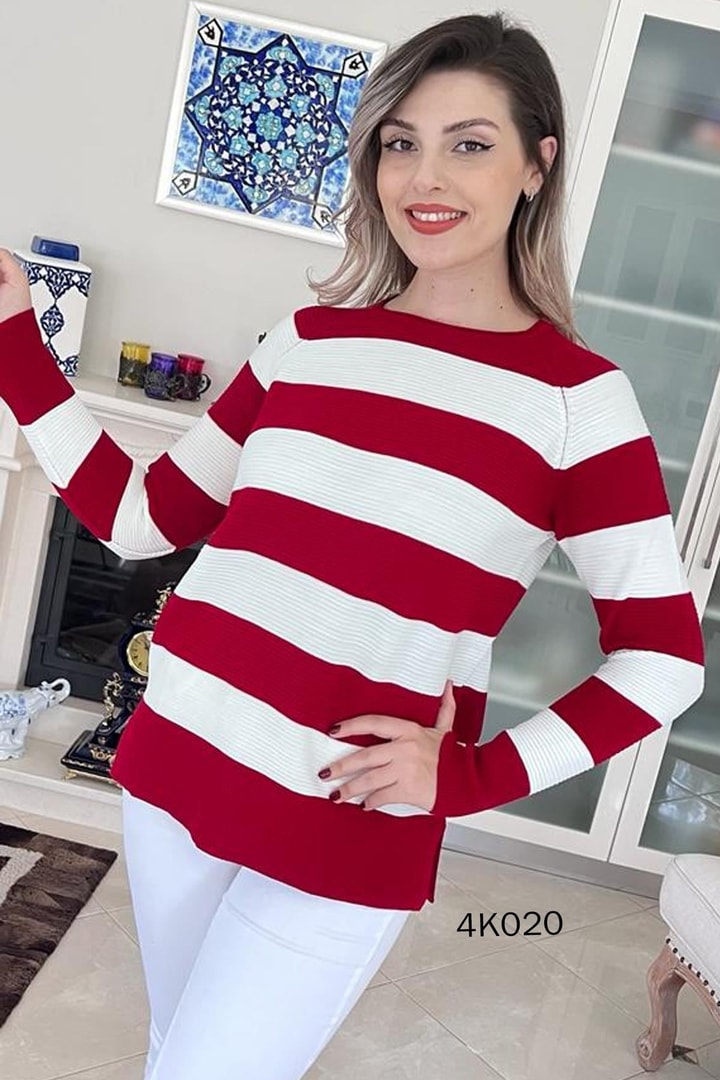 İnce Fitilli Çizgili Triko Bluz