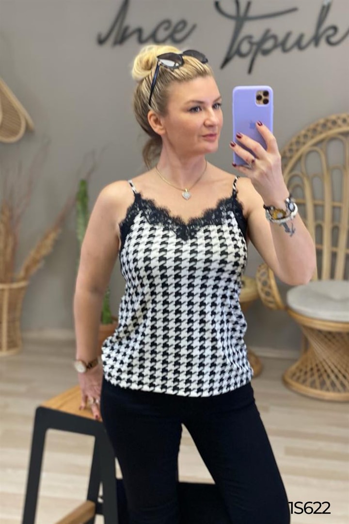 İp Askılı Desenli Bluz