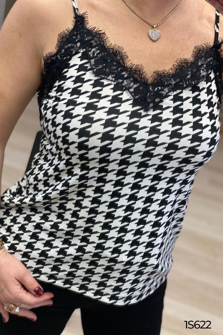 İp Askılı Desenli Bluz