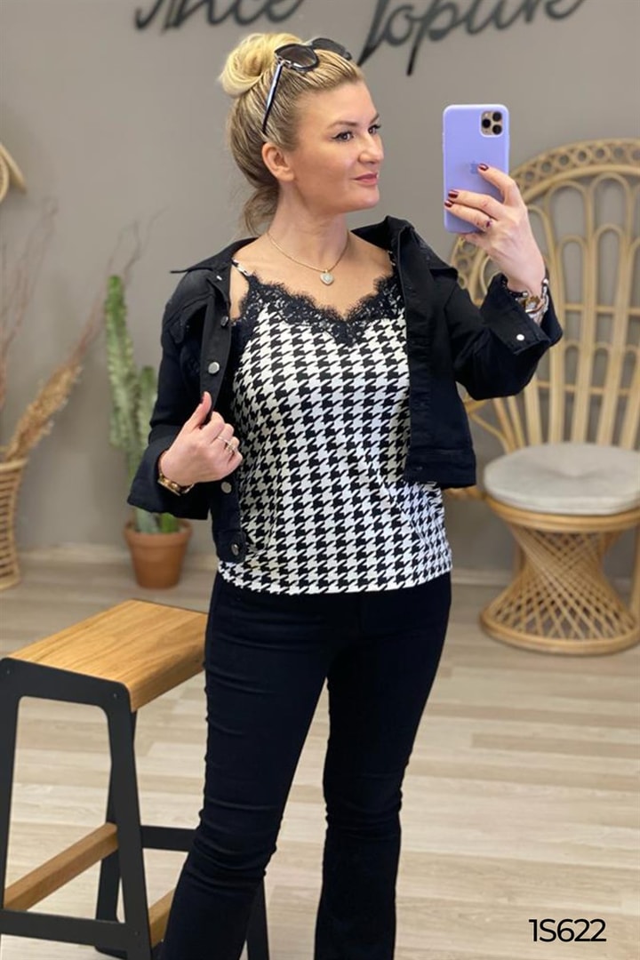 İp Askılı Desenli Bluz