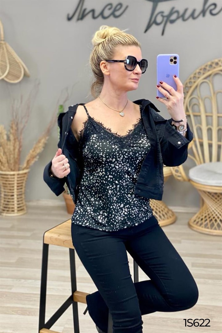 İp Askılı Desenli Bluz