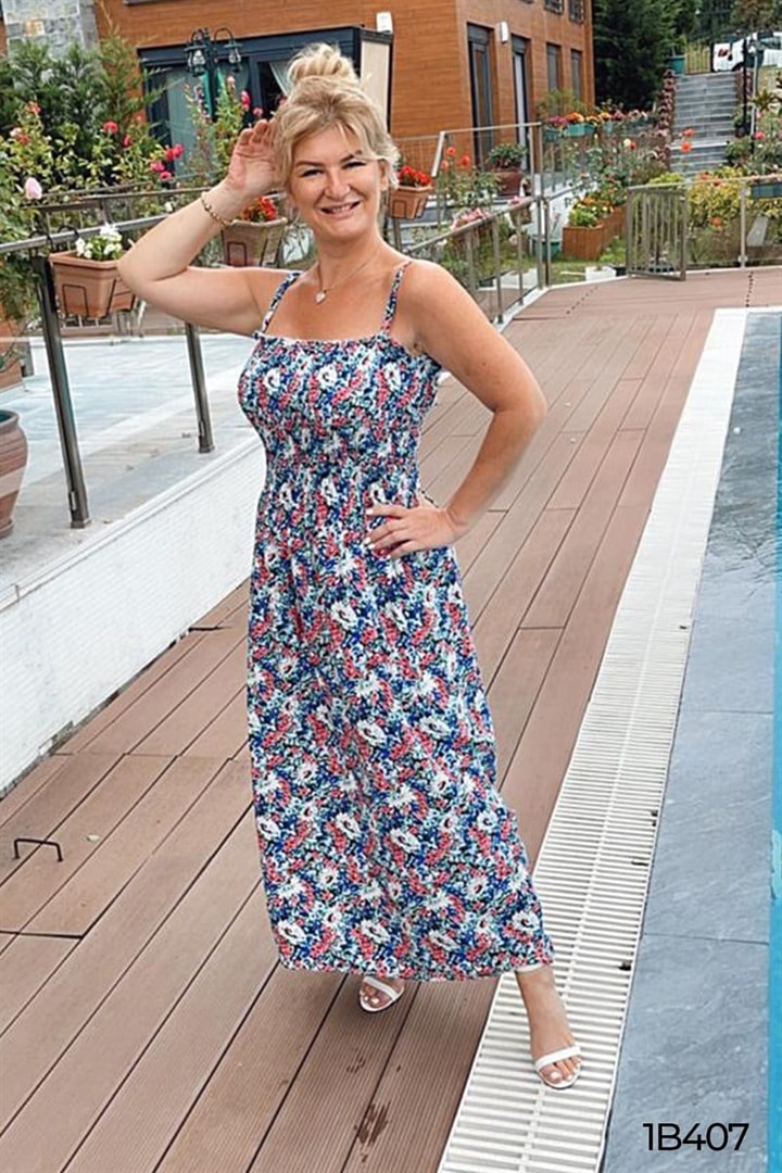 İp Askılı Desenli Elbise