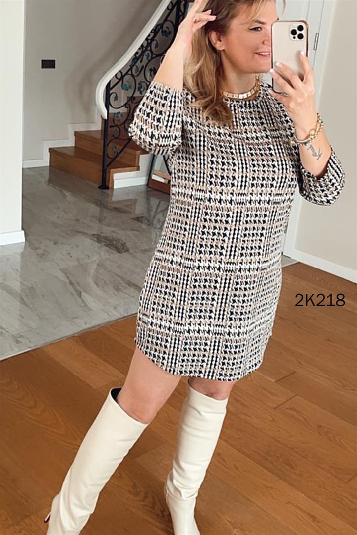 Jakarlı Mini Elbise