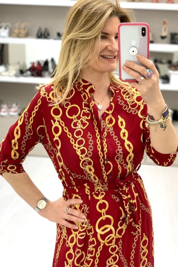 Juss- Belden Kemerli Diz Altı Elbise