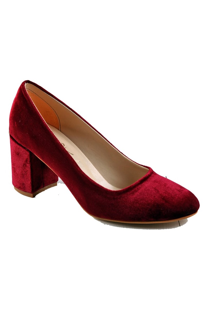 Kadife Kısa Topuklu Ayakkabı