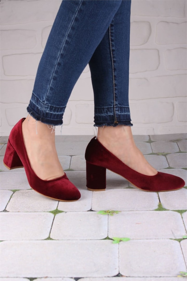 Kadife Kısa Topuklu Ayakkabı