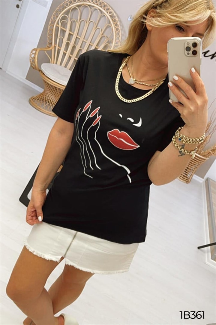 Kadın Yüz Baskılı Bambu Tshirt