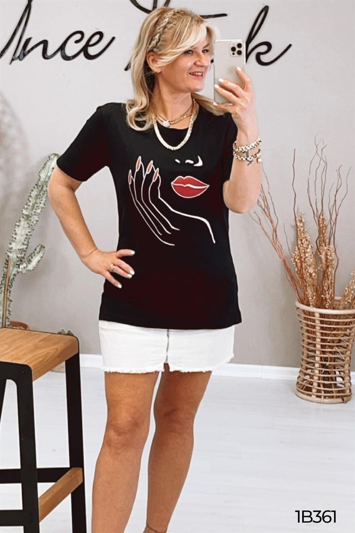 Kadın Yüz Baskılı Bambu Tshirt