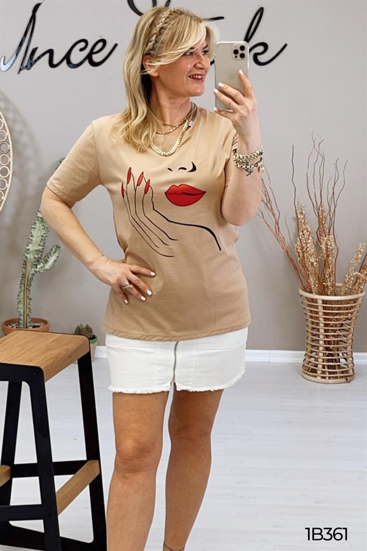 Kadın Yüz Baskılı Bambu Tshirt
