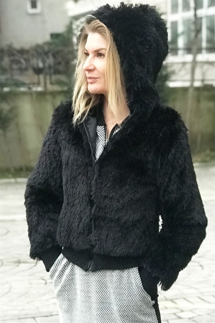 Kapsonlu Pelus Bomber Ceket