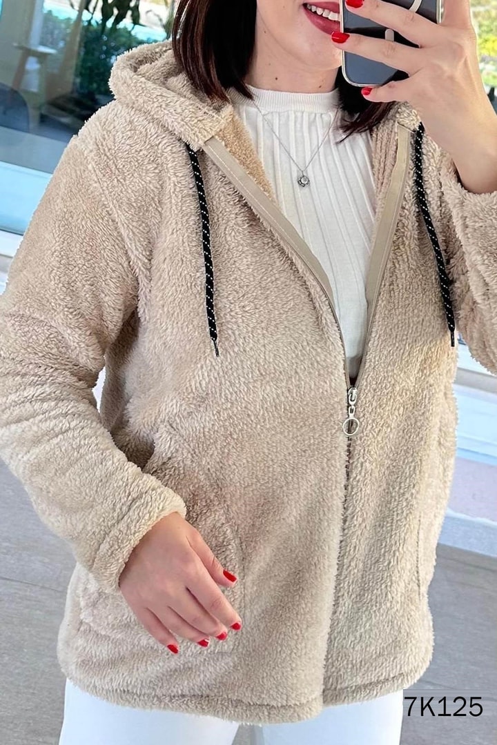Kapşonlu Peluş Hırka