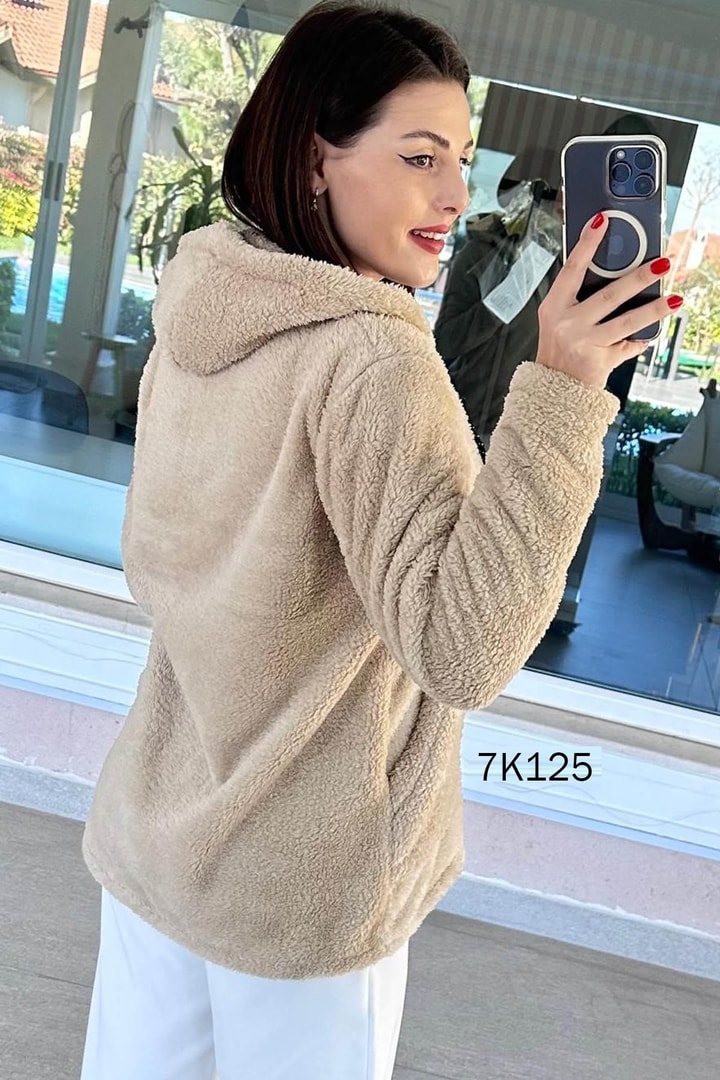 Kapşonlu Peluş Hırka