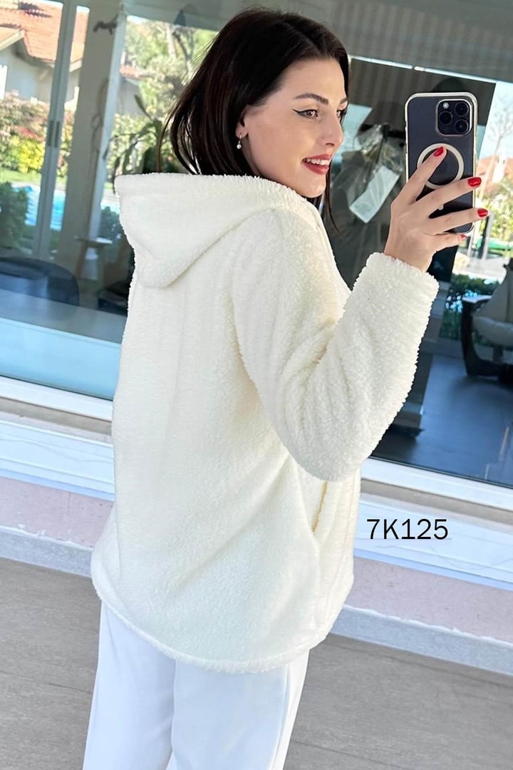 Kapşonlu Peluş Hırka