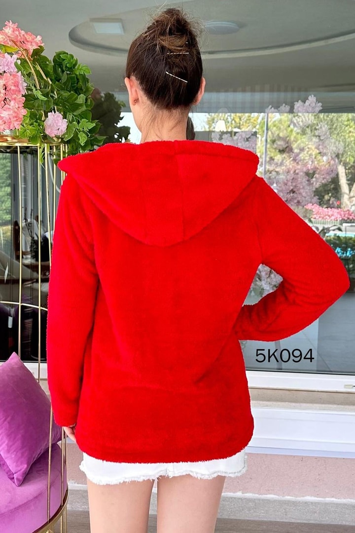 Kapşonlu Peluş Hırka
